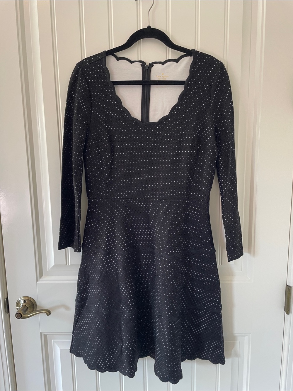 kate spade Black Polka Dot Scallop-Neck Long Sleeve Dress - Picture 1 of 5